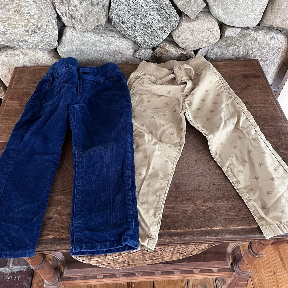 2 Baby Gap‎ Toddler Boys 3T S Blue Corduroy Star Khaki Pants Drawstring Slim Fit